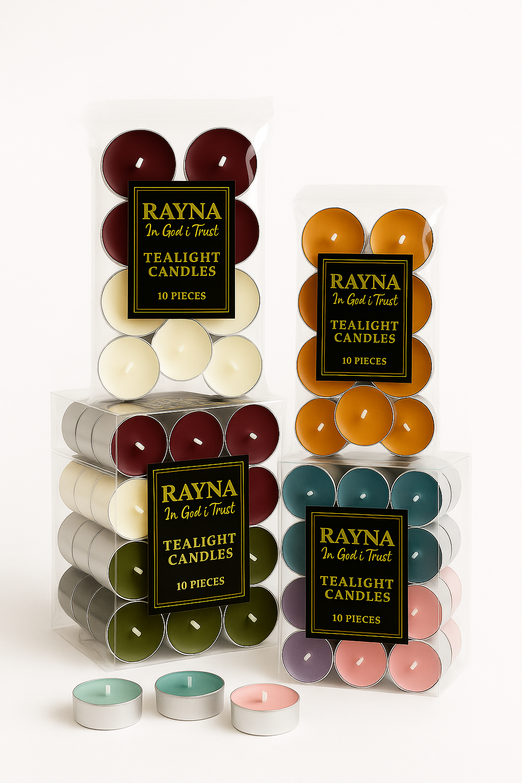 RAYNA Tealight Candles – 10 PCS | Butter Wax Infused with Arabian Botanicals (Mixed color)