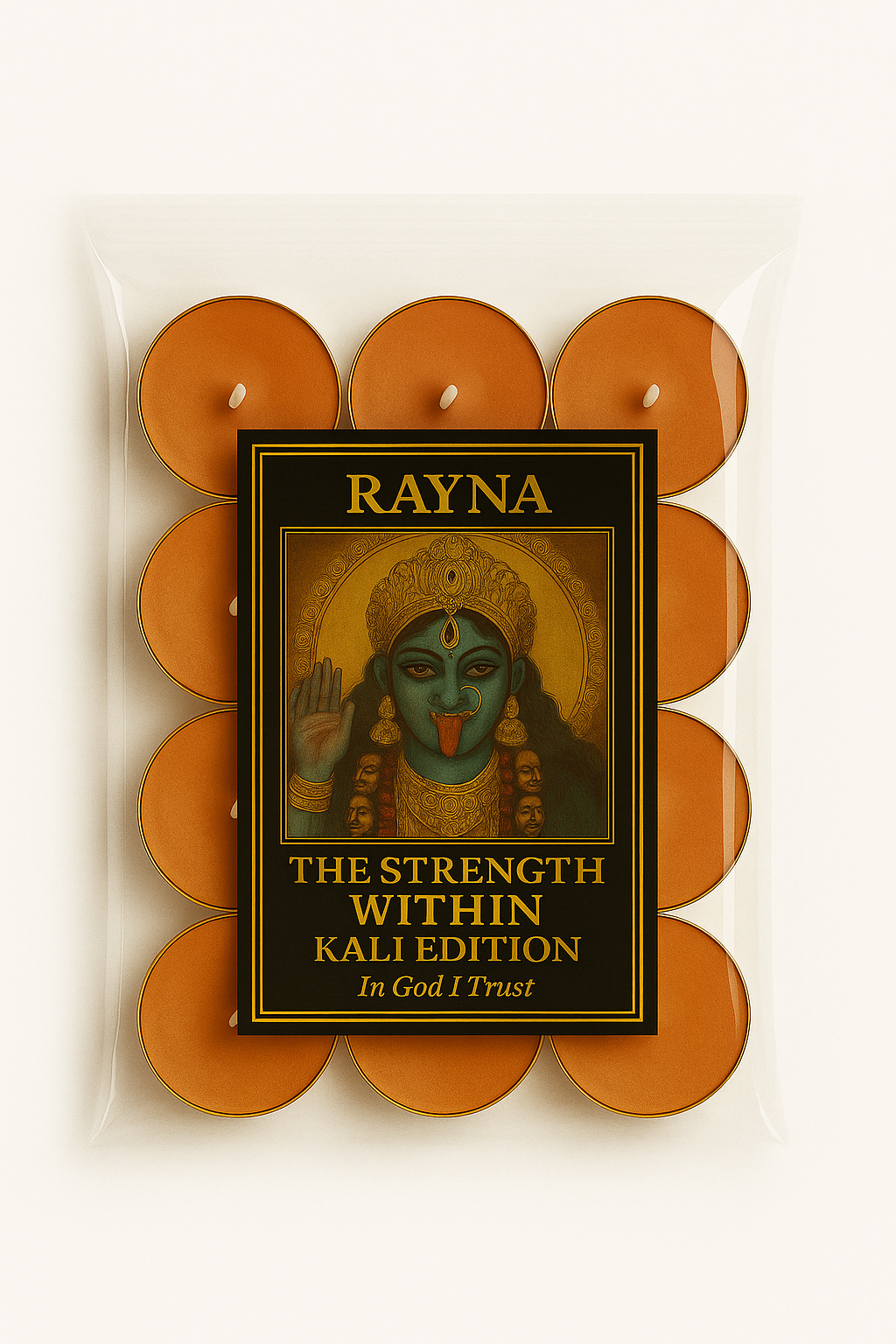 RAYNA Tealight Candles – 12 PCS (Exhibit II) | “Strength Within” – Kali Series | Inspired by Hindu Goddess Kali | Pure Butter Wax