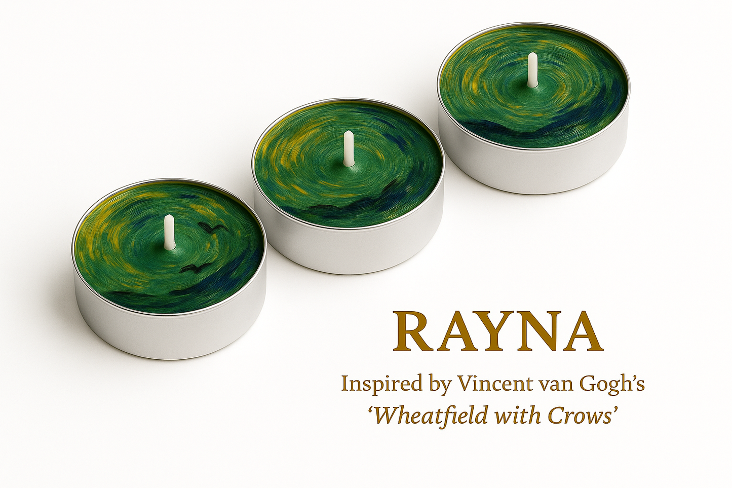 RAYNA Tealight Candles – 10 PCS | Van Gogh Collection “Wheatfield with Crows ” | Butter Wax Infused with Arabian Botanicals
