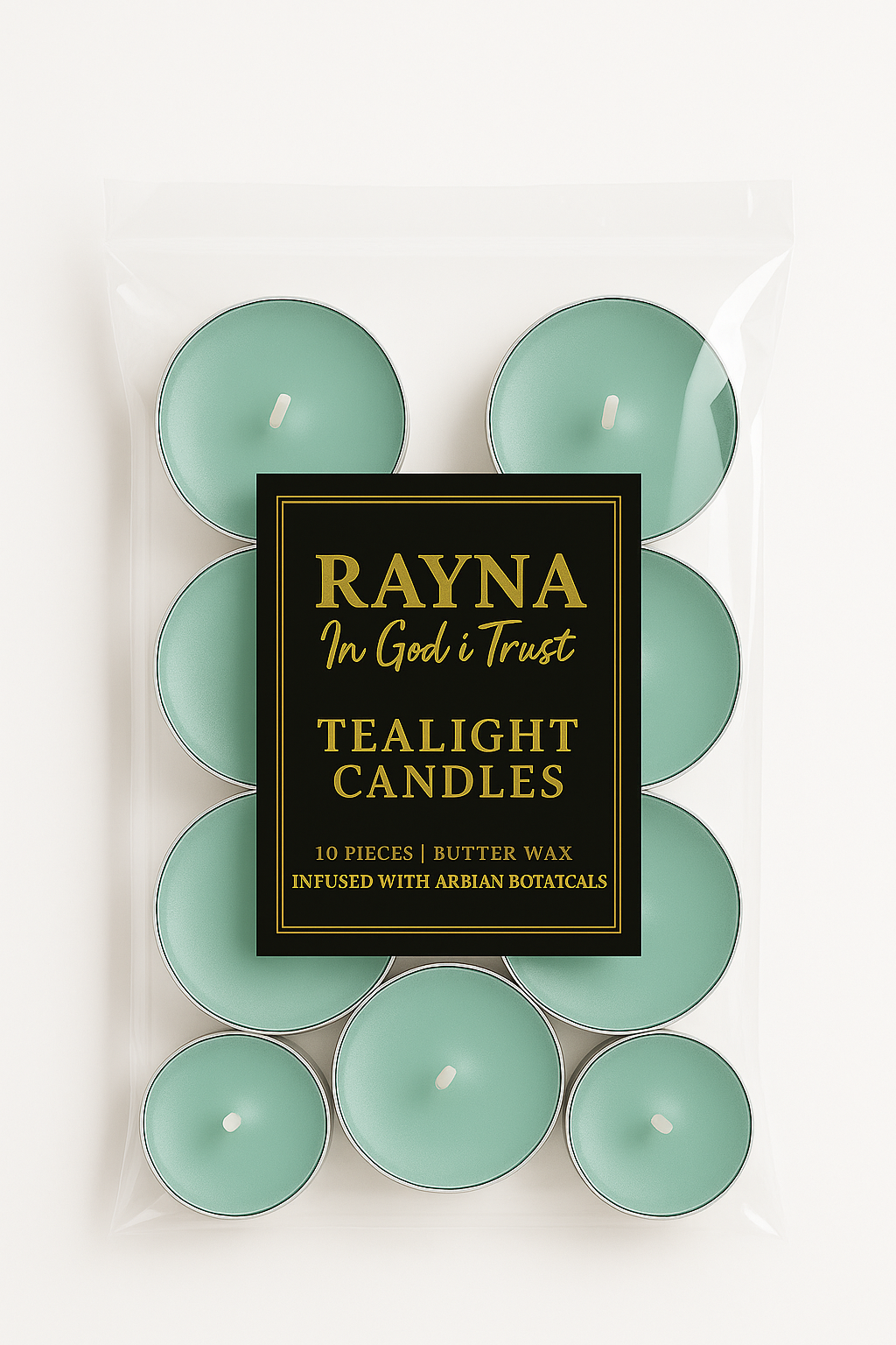 RAYNA Tealight Candles – 10 PCS | Butter Wax Infused with Arabian Botanicals (Ocean foam)