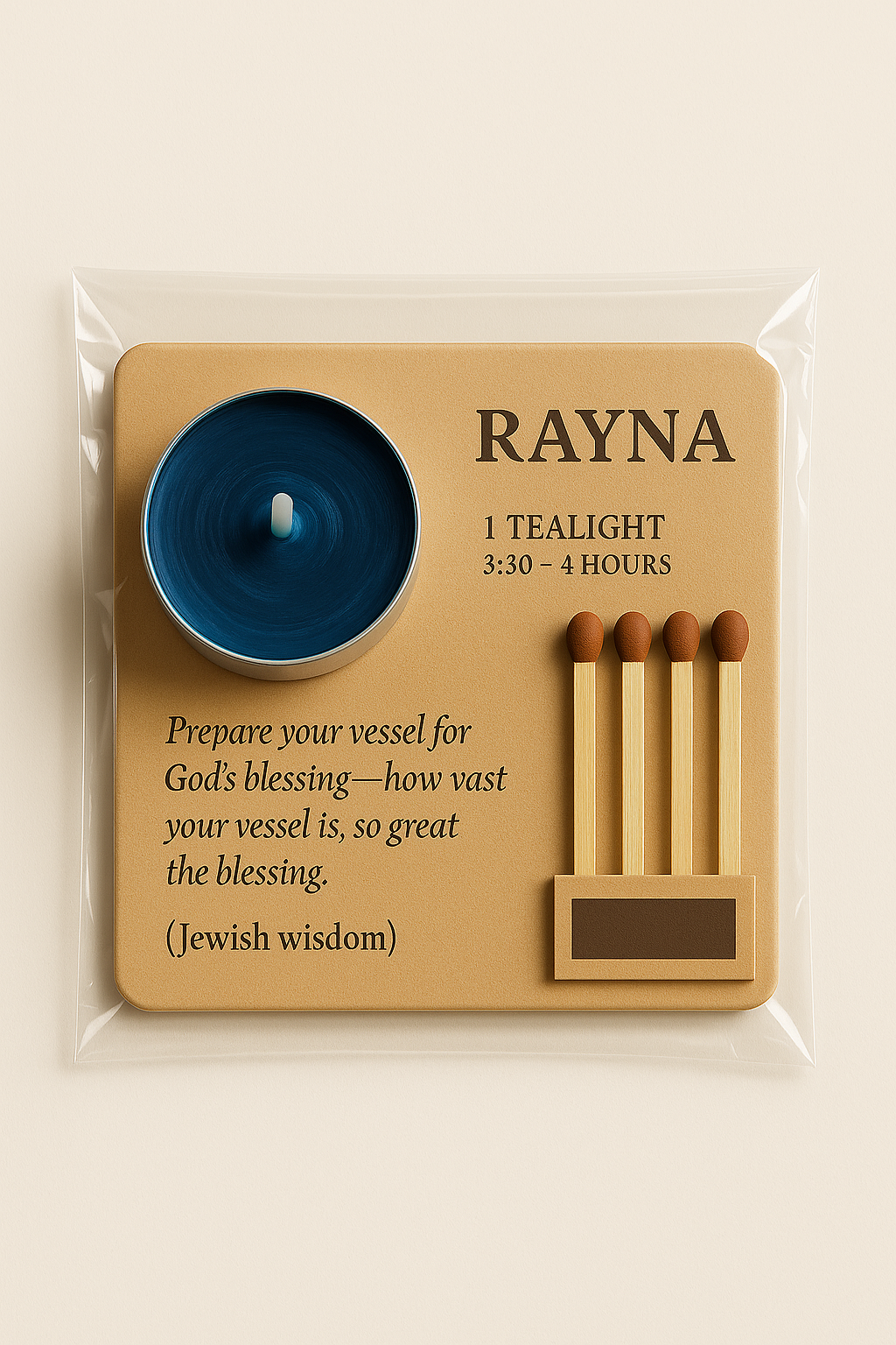 RAYNA Tealight Candle – 1 PC BLUE | “God’s Blessing”Jewish Wisdom Collection | Butter Wax Infused with Arabian Botanicals
