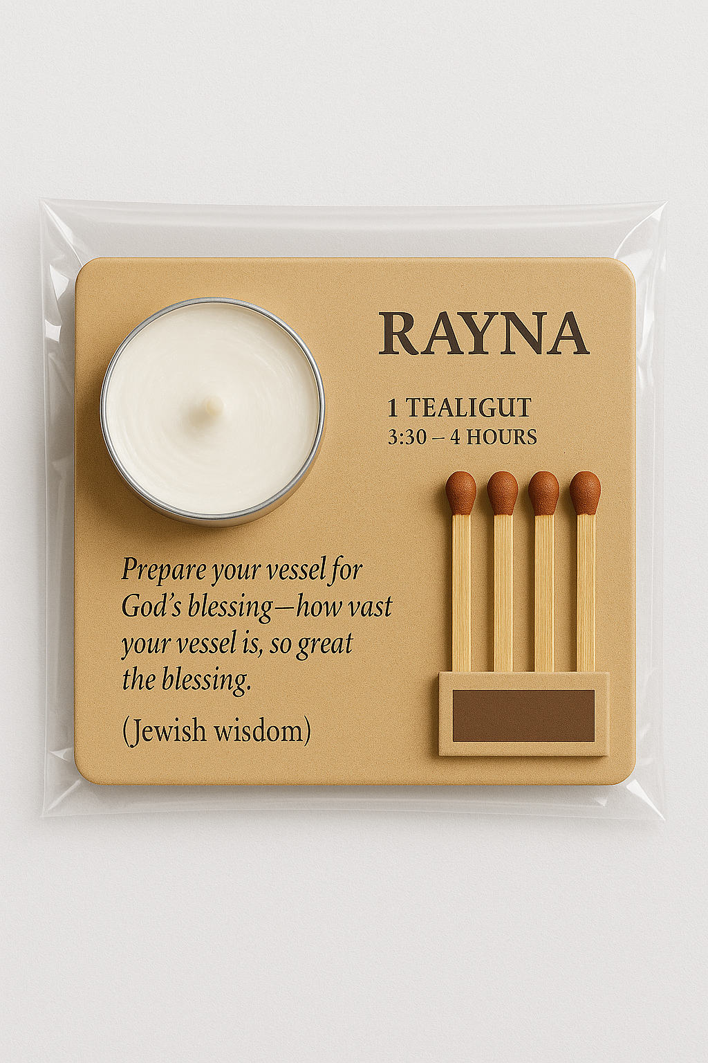 RAYNA Tealight Candle – 1 PC WHITE | “God’s Blessing”Jewish Wisdom Collection | Butter Wax Infused with Arabian Botanicals