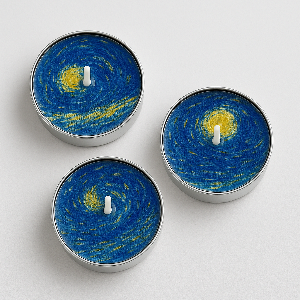 RAYNA Tealight Candles – 10 PCS | Van Gogh Collection “The Starry Night” | Butter Wax Infused with Arabian Botanicals