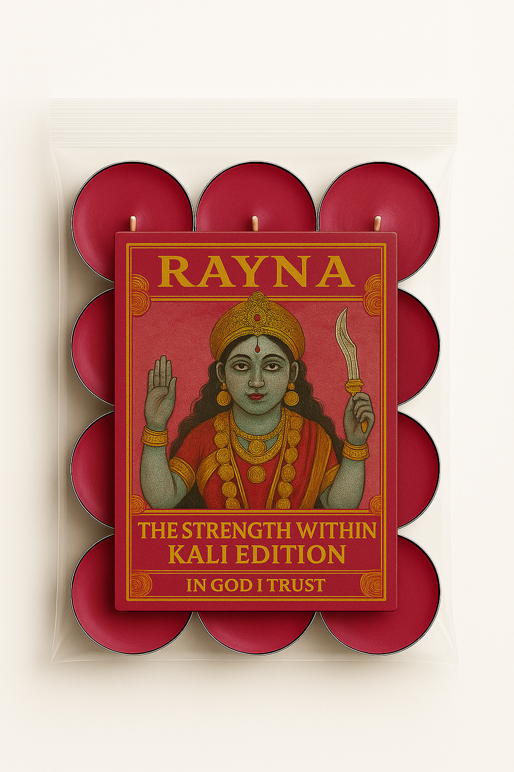 RAYNA Tealight Candles – 12 PCS (Exhibit III) | “Strength Within” – Kali Series | Inspired by Hindu Goddess Kali | Pure Butter Wax