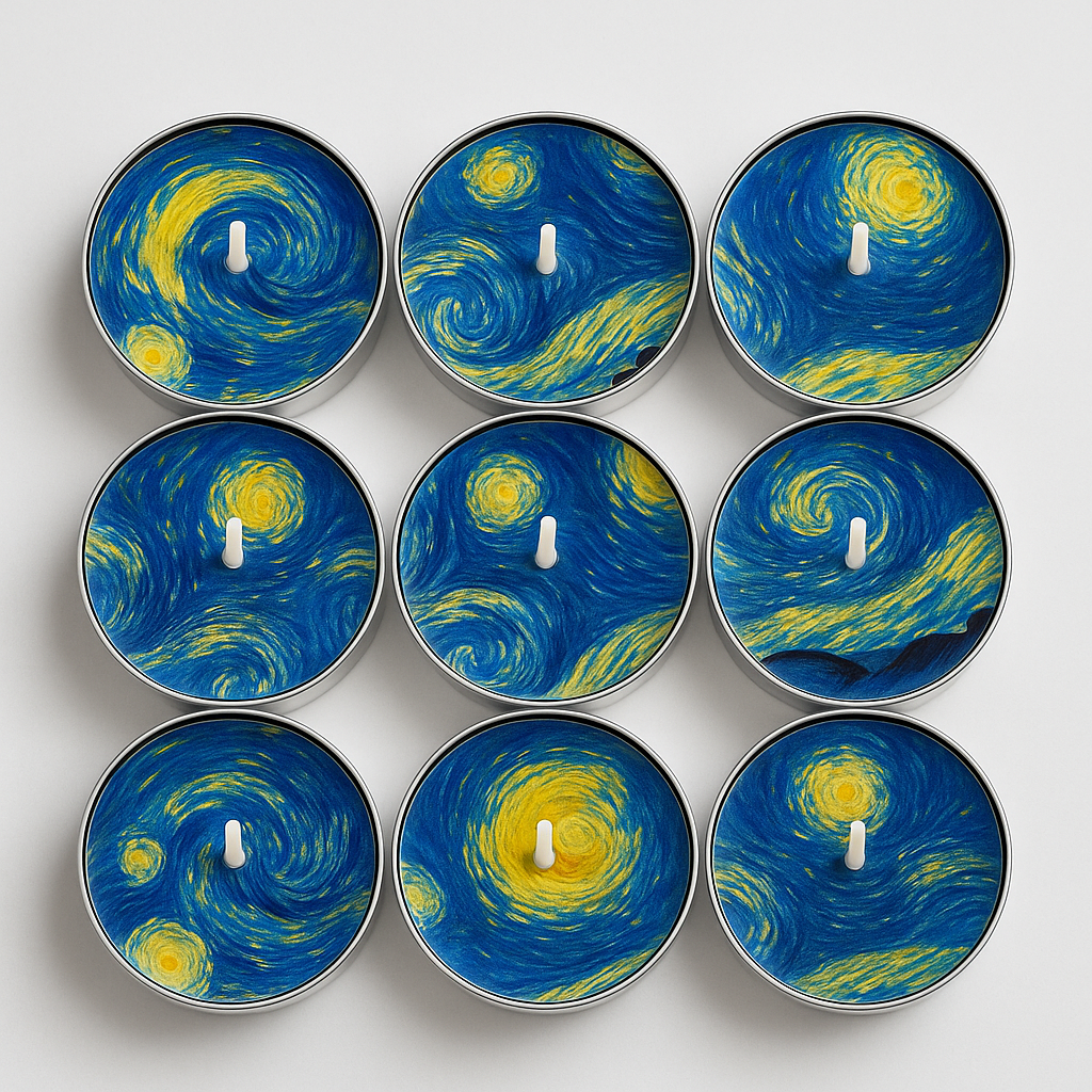 RAYNA Tealight Candles – 10 PCS | Van Gogh Collection “The Starry Night” | Butter Wax Infused with Arabian Botanicals