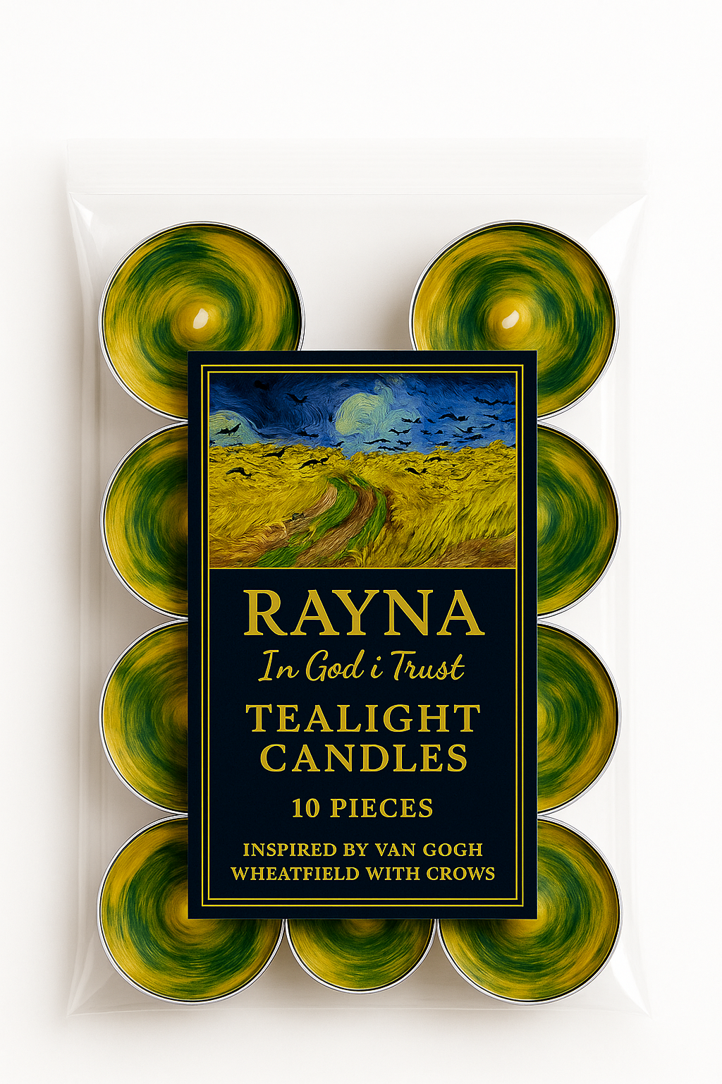 RAYNA Tealight Candles – 10 PCS | Van Gogh Collection “Wheatfield with Crows ” | Butter Wax Infused with Arabian Botanicals