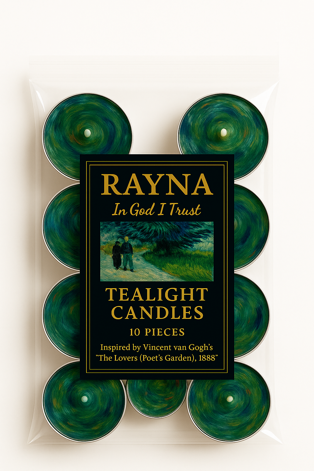 RAYNA Tealight Candles – 10 PCS | Van Gogh Collection “The Lovers (Poet’s Garden) ” | Butter Wax Infused with Arabian Botanicals