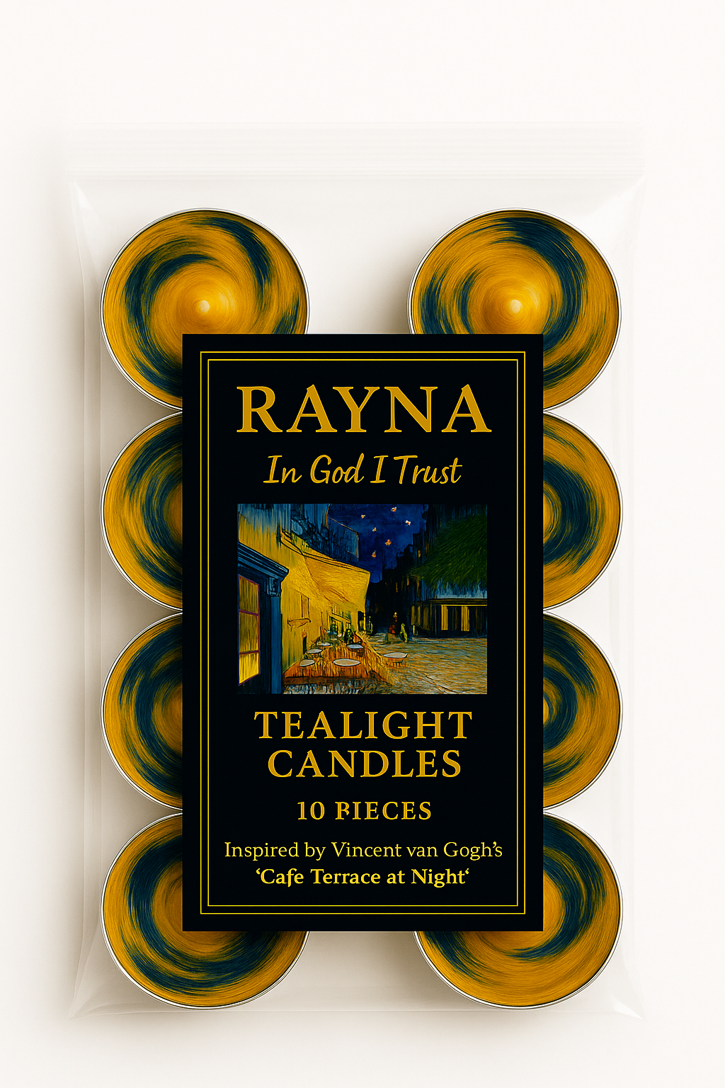 RAYNA Tealight Candles – 10 PCS | Van Gogh Collection “Café Terrace at Night ” | Butter Wax Infused with Arabian Botanicals