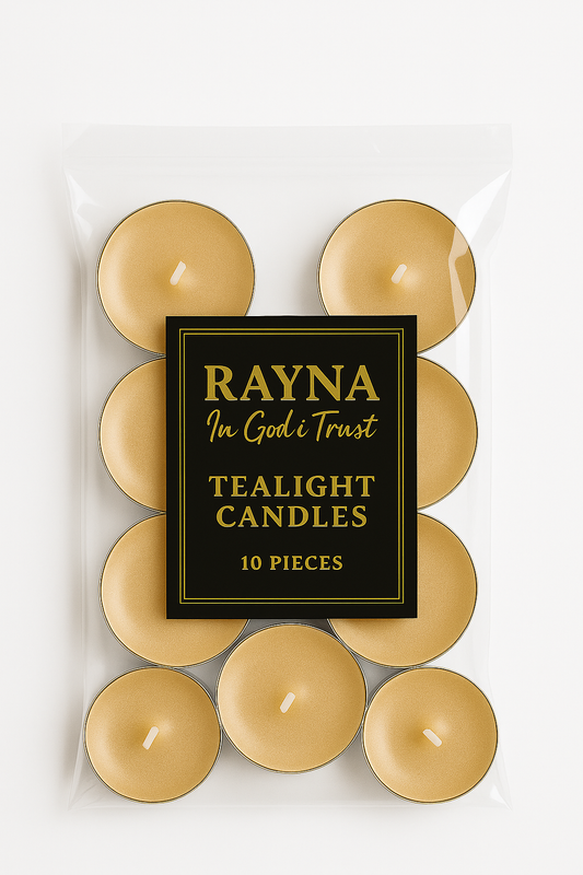 RAYNA Tealight Candles – 10 PCS | Butter Wax Infused with Arabian Botanicals (Champagne Gold)