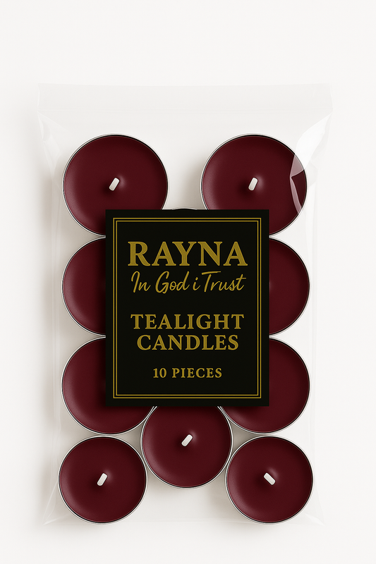 RAYNA Tealight Candles – 10 PCS | Butter Wax Infused with Arabian Botanicals (Deep Burgundy))