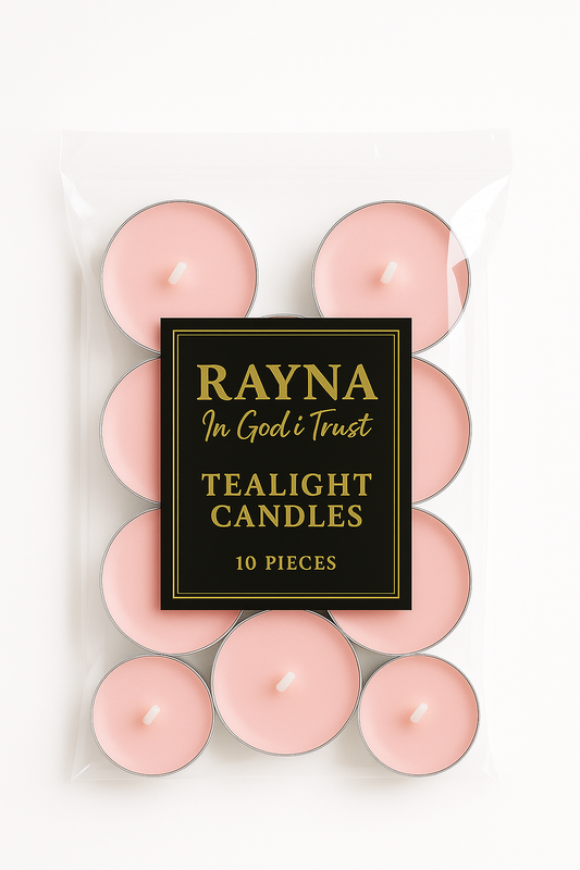 RAYNA Tealight Candles – 10 PCS | Butter Wax Infused with Arabian Botanicals (Soft Pink / Blush Rose )