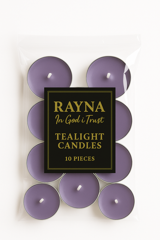 RAYNA Tealight Candles – 10 PCS | Butter Wax Infused with Arabian Botanicals (Dusty Lavender )