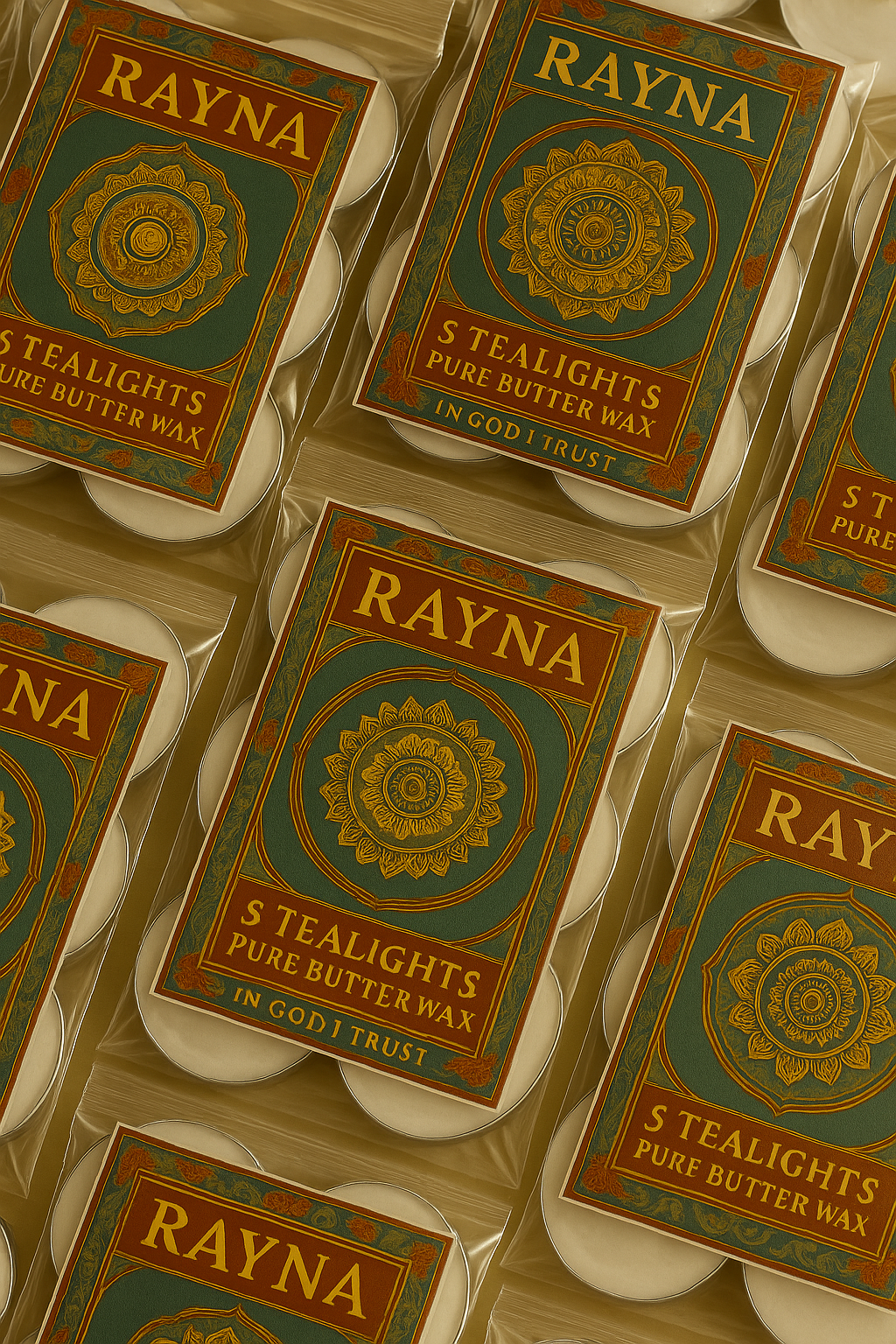 RAYNA Tealight Candle – 5PC + 1 Blessing Gift (6pcs WHITE)| "BLESSING"- BUDDHIST TANTRA WISDOM| Pure Butter Wax