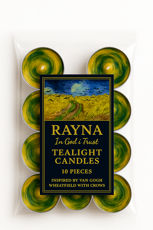 RAYNA Tealight Candles – 10 PCS | Van Gogh Collection “Wheatfield with Crows ” | Butter Wax Infused with Arabian Botanicals