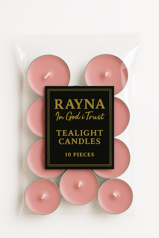 RAYNA Tealight Candles – 10 PCS | Butter Wax Infused with Arabian Botanicals (Rose Quartz)