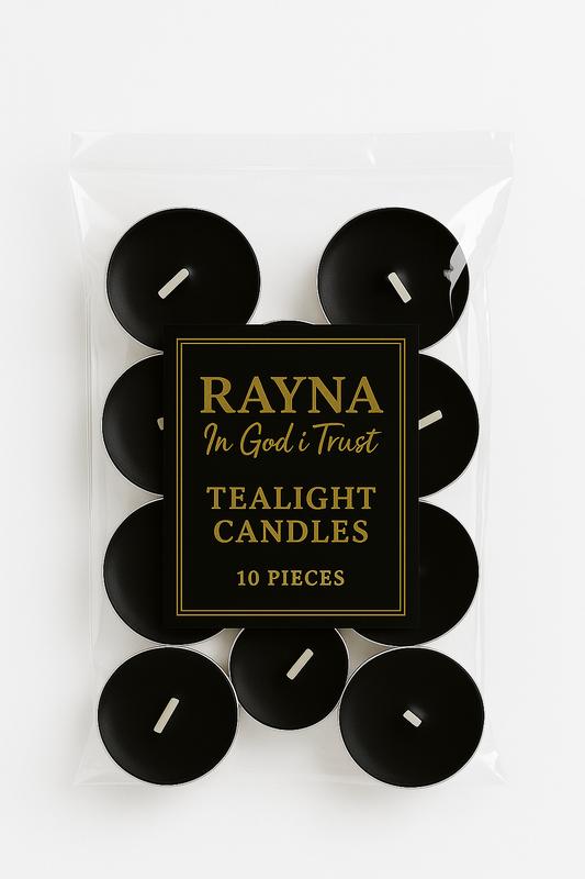 RAYNA Tealight Candles – 10 PCS | Butter Wax Infused with Arabian Botanicals (Black)