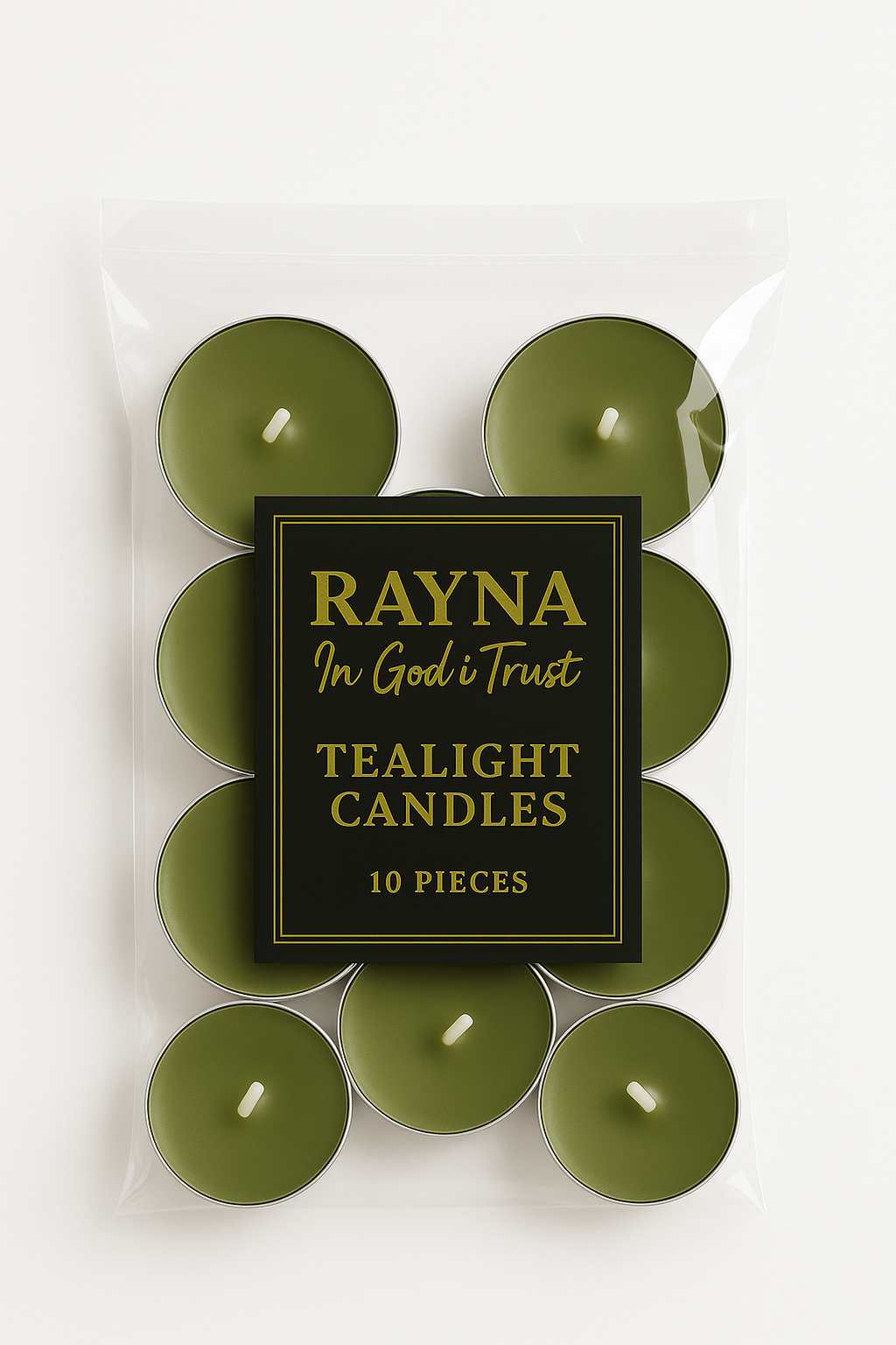 RAYNA Tealight Candles – 10 PCS | Butter Wax Infused with Arabian Botanicals (Olive Green)