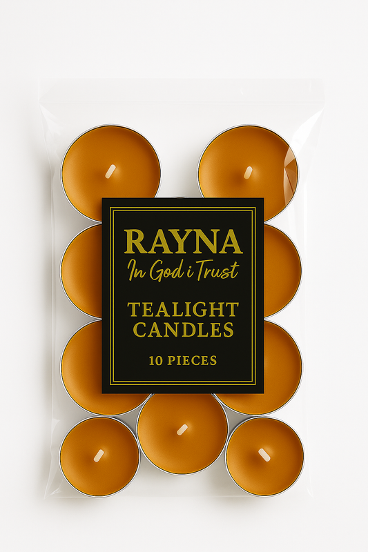 RAYNA Tealight Candles – 10 PCS | Butter Wax Infused with Arabian Botanicals (Amber / Honey)