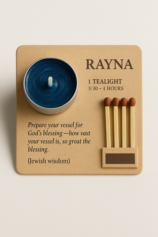RAYNA Tealight Candle – 1 PC BLUE | “God’s Blessing”Jewish Wisdom Collection | Butter Wax Infused with Arabian Botanicals