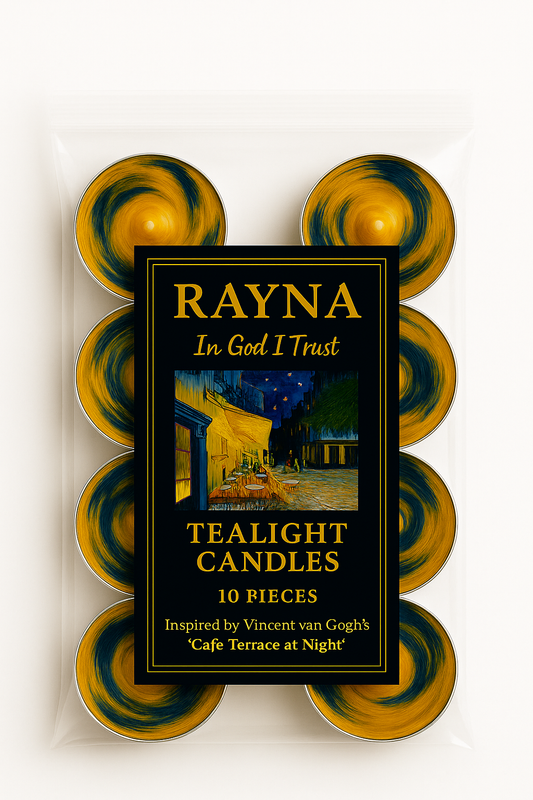 RAYNA Tealight Candles – 10 PCS | Van Gogh Collection “Café Terrace at Night ” | Butter Wax Infused with Arabian Botanicals