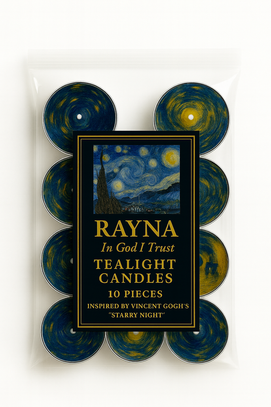 RAYNA Tealight Candles – 10 PCS | Van Gogh Collection “The Starry Night” | Butter Wax Infused with Arabian Botanicals