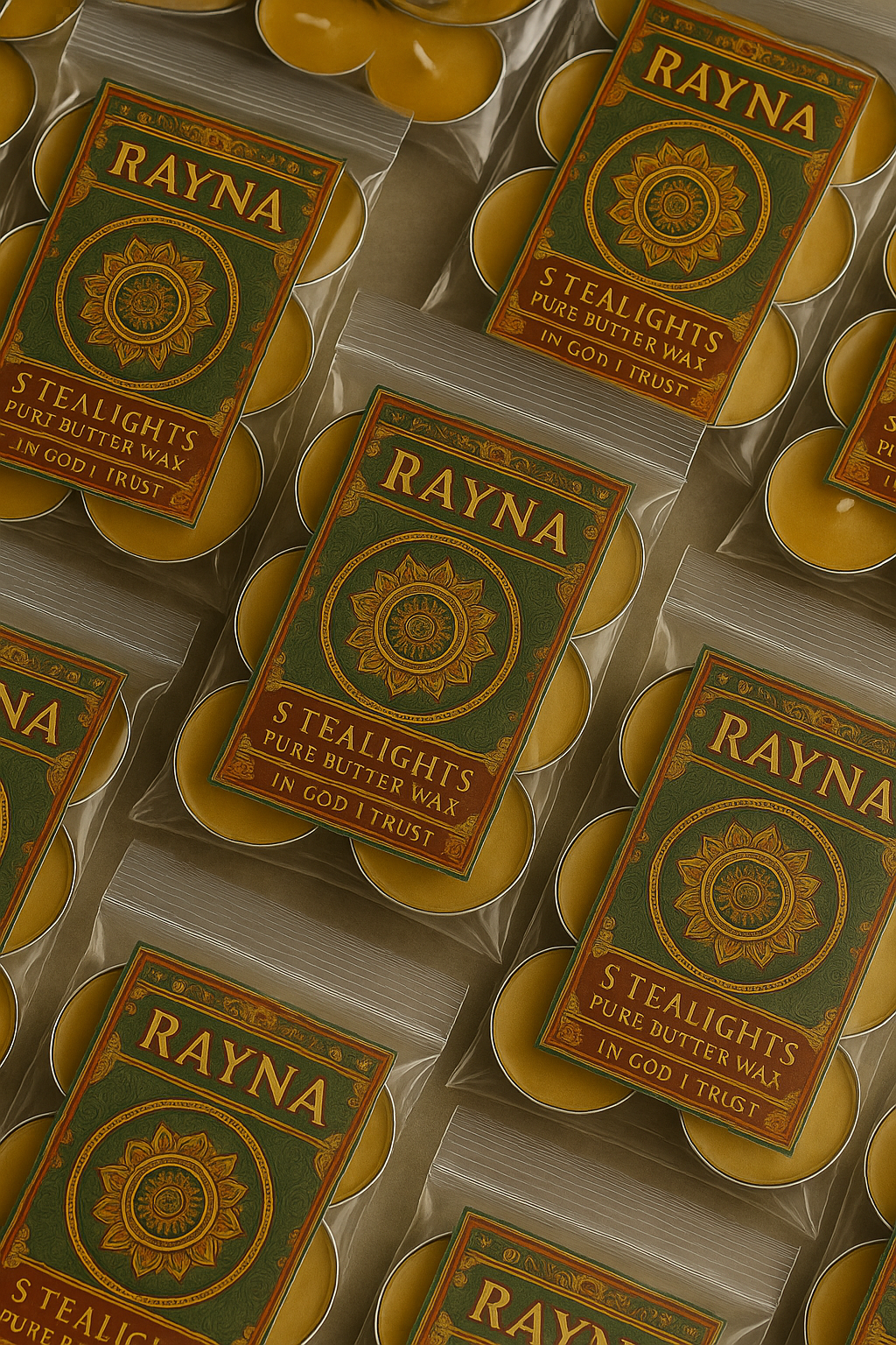 RAYNA Tealight Candle – 5PC + 1 Blessing Gift (6pcs YELLOW)| “BLESSING” BUDDHIST TANTRA WISDOM | Pure Butter Wax